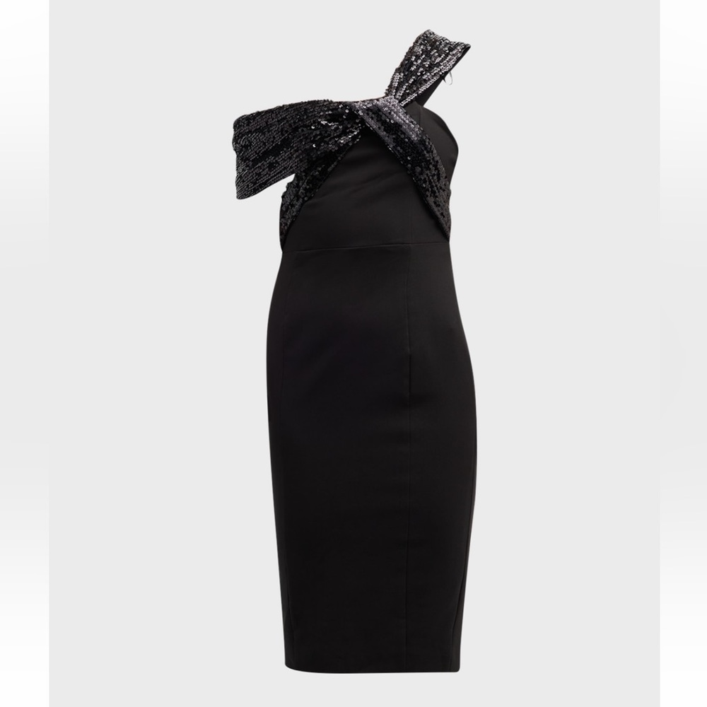 Lavish Alice Strapless Feather Trim Sequin Midi Dress in Black NWT